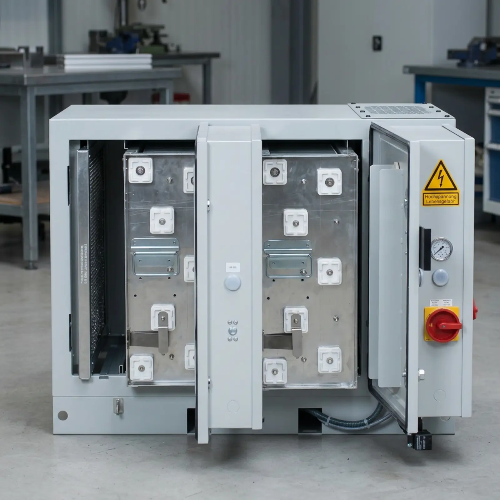 Elektrostatikfilter im industriellen Umfeld, quadratisches Bild, klare Konturen